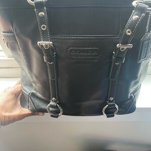 Coach Black Leather Shoulder Bag with Silver Accents